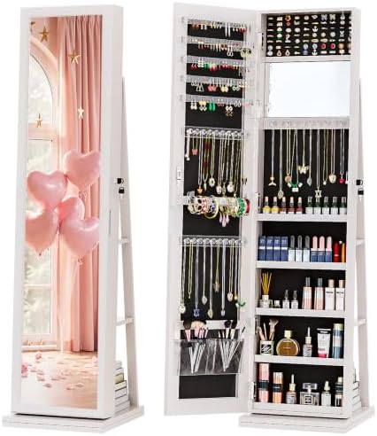 Full Length Mirror Jewelry Armoire - 4-In-1 Jewelry Cabinet Jewelry Armoire Lockable