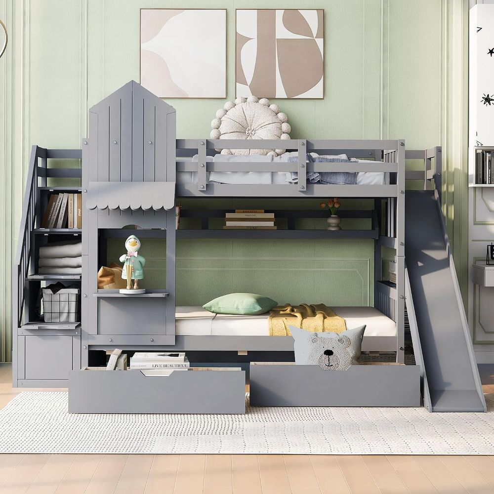 Bunk Bed With Stairs And Slide - emave Kids Bunk Bed with Stairs