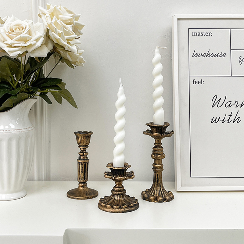 Tables - Vintage Bronze Candlestick Figurine Antique Floral