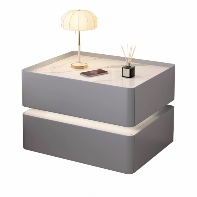 Solid Wood Nightstand 2 Drawers - Solid Wood Smart Bedside Table Modern