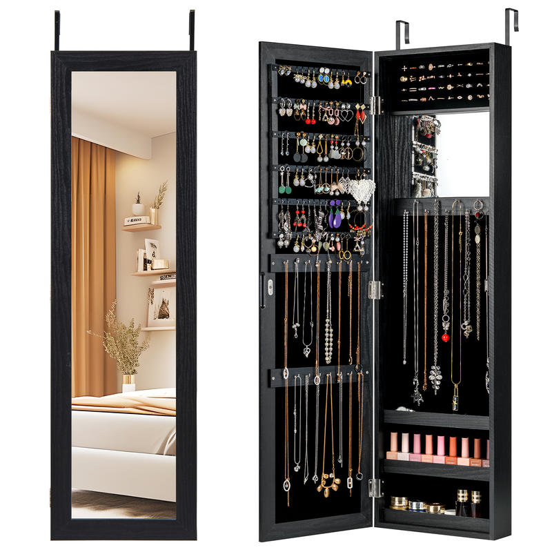 Full Length Mirror Jewelry Armoire - Locked Jewelry Armoire, Wall Mounted MDF