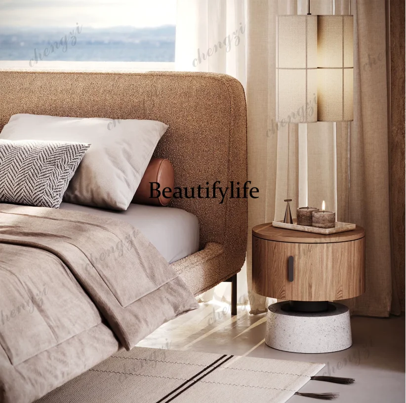 Tables - C178Round solid wood bedside table walnut