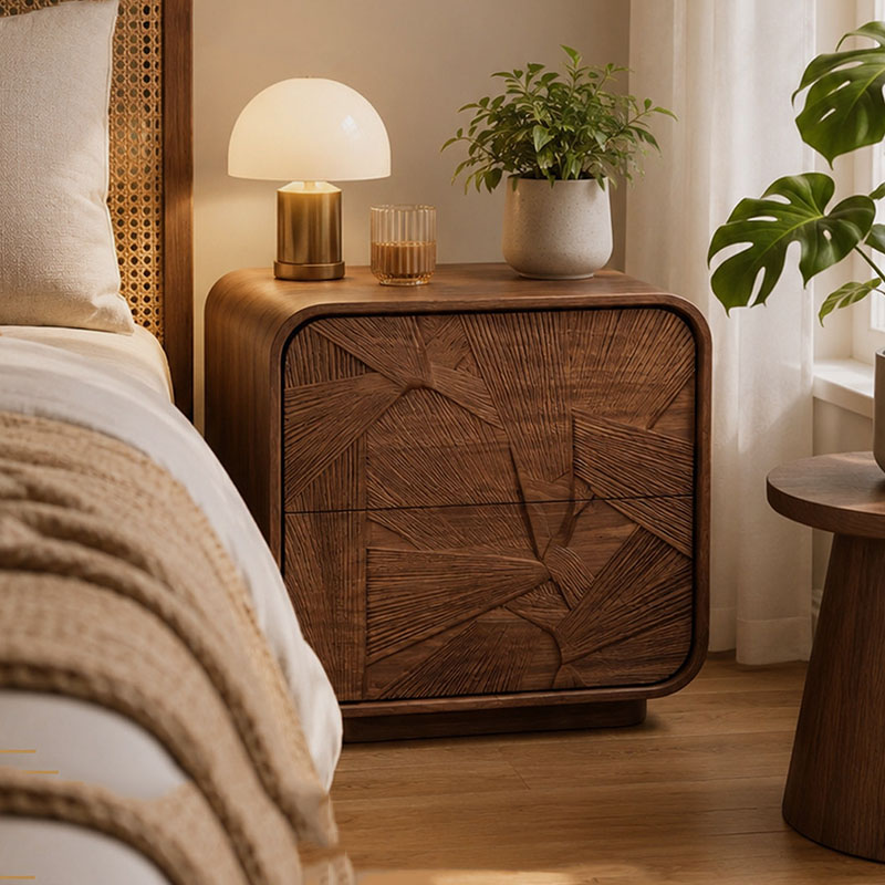 Solid Wood Nightstand 2 Drawers - Drawers Wood Nightstand Storage Luxury Bedroom