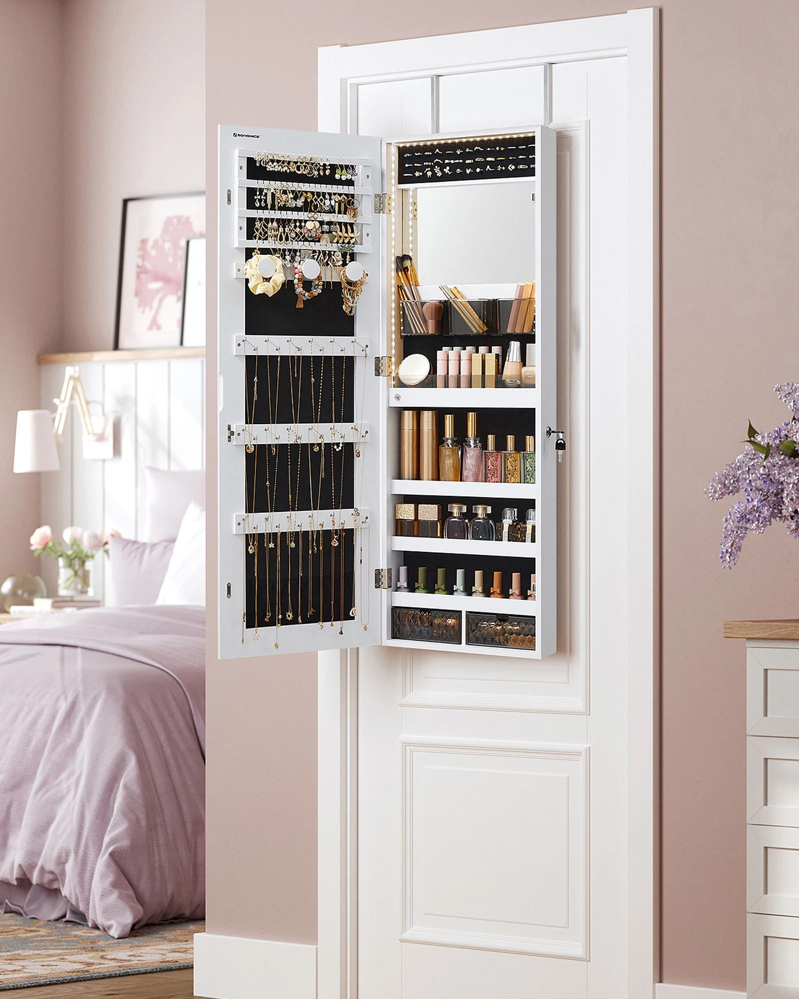 Full Length Mirror Jewelry Armoire - #Multifunctional Jewelry Armoire Cabinet White Lockable