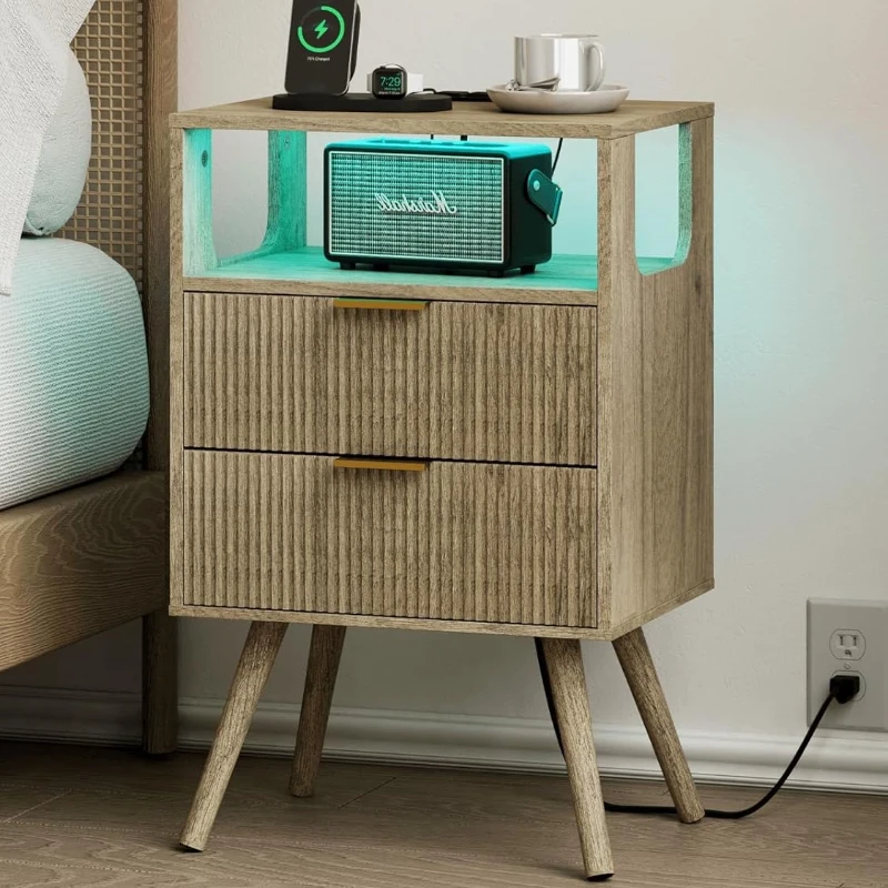 Solid Wood Nightstand 2 Drawers - Nightstand Modern 2 Storage Drawer And
