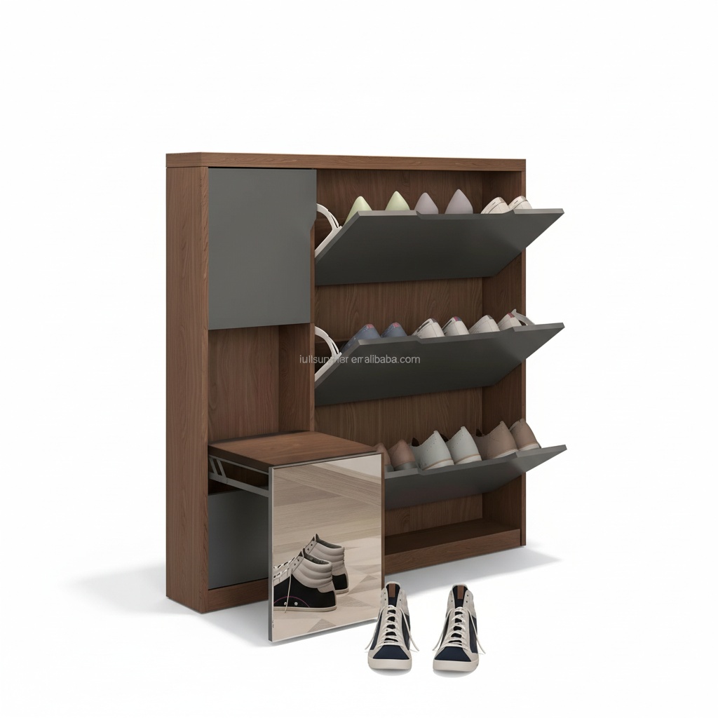 Shoe Rack Cabinet Narrow Entryway - Slim Shoe Cabinet, 17cm/6.7 inch Wooden