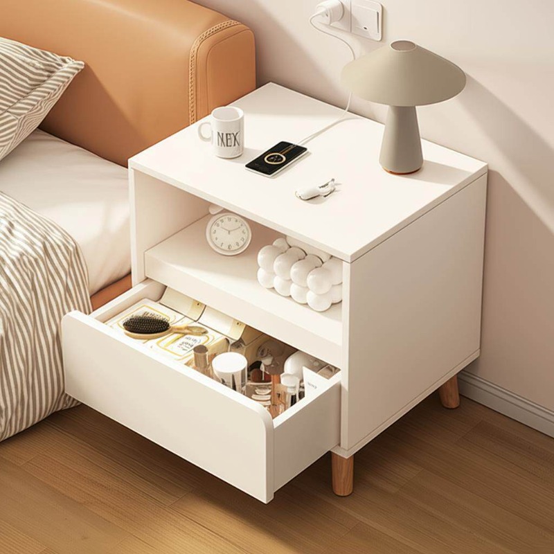 Solid Wood Nightstand 2 Drawers - White bedside table Bedroom with drawers