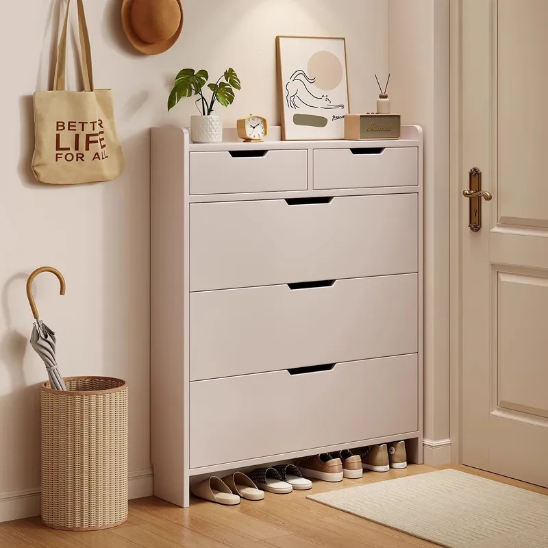 Shoe Rack Cabinet Narrow Entryway - Solid Wood Core Shoe Cabinet 17cm