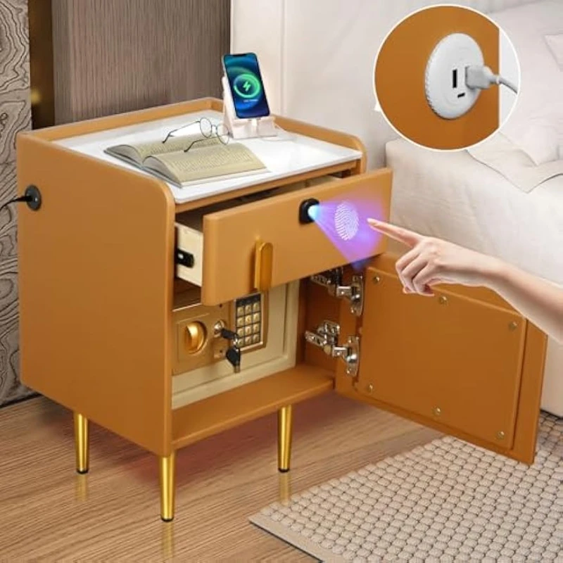 Solid Wood Nightstand 2 Drawers - Smart Nightstand With Hidden Safe And