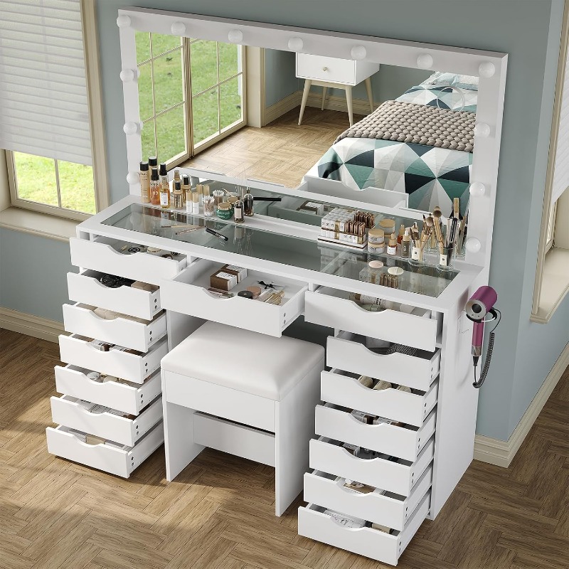 Dressing Table Vanity With Lighted Mirror - Yanosaku Vanity Desk with Mirror and