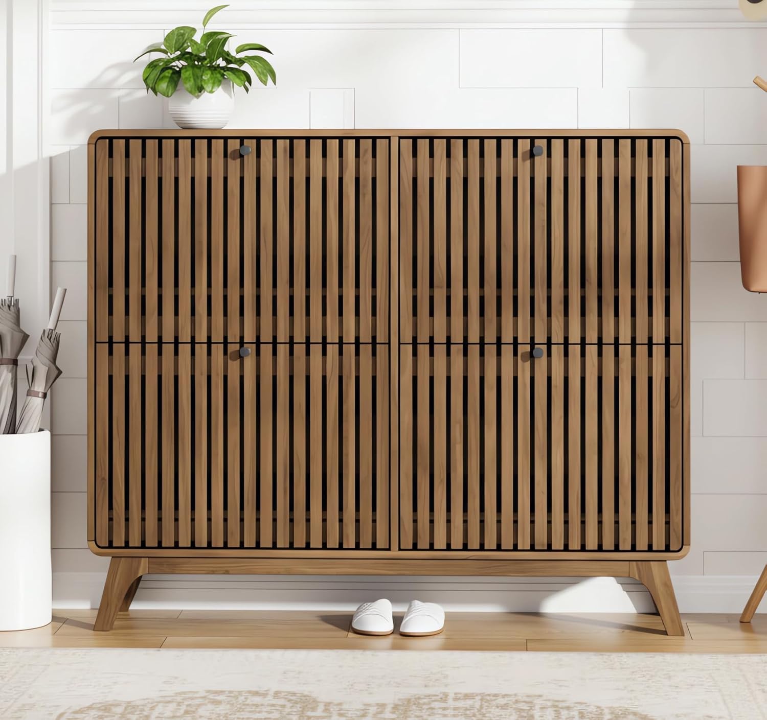 Shoe Rack Cabinet Narrow Entryway - #Large Bamboo Shoe Cabinet with 4