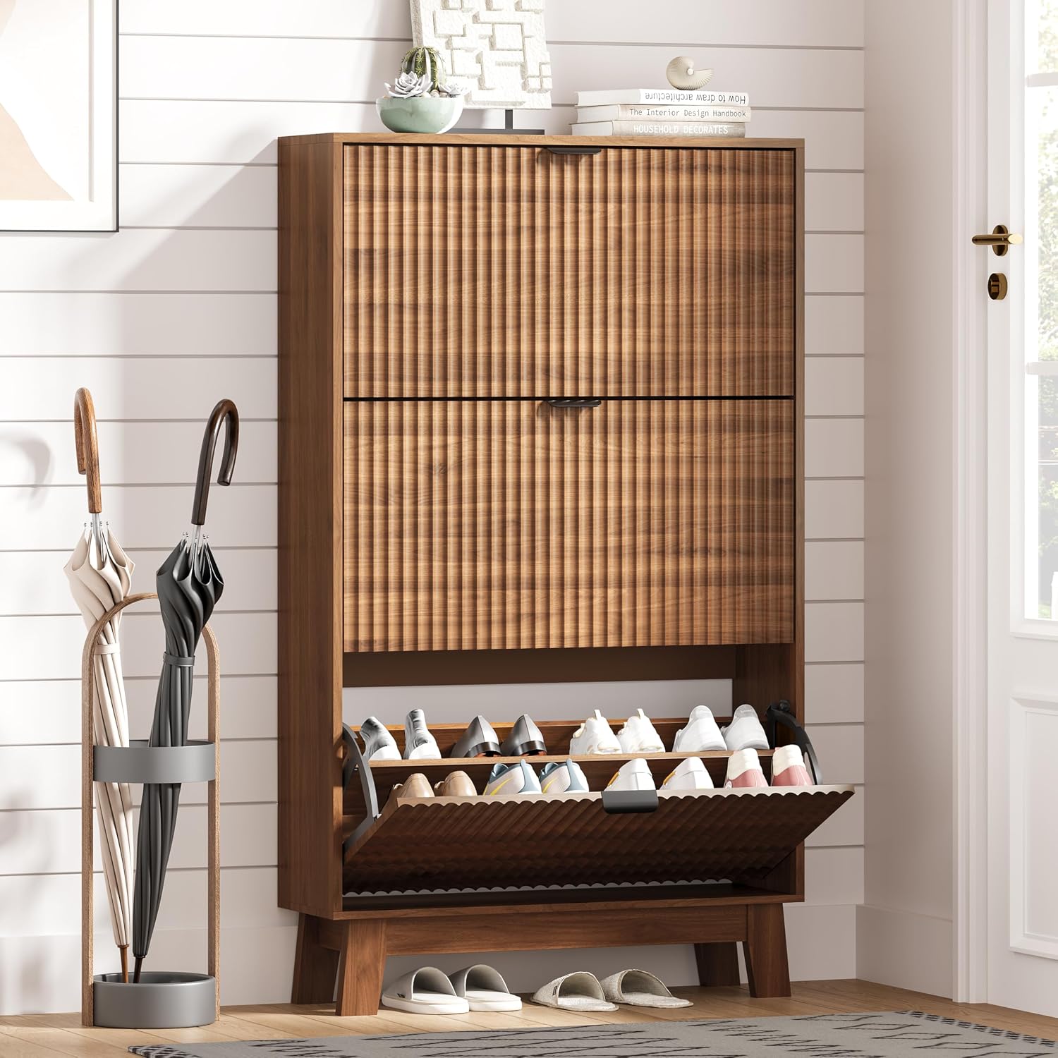 Shoe Rack Cabinet Narrow Entryway - Entryway Shoe Cabinet Storage 3 Flip