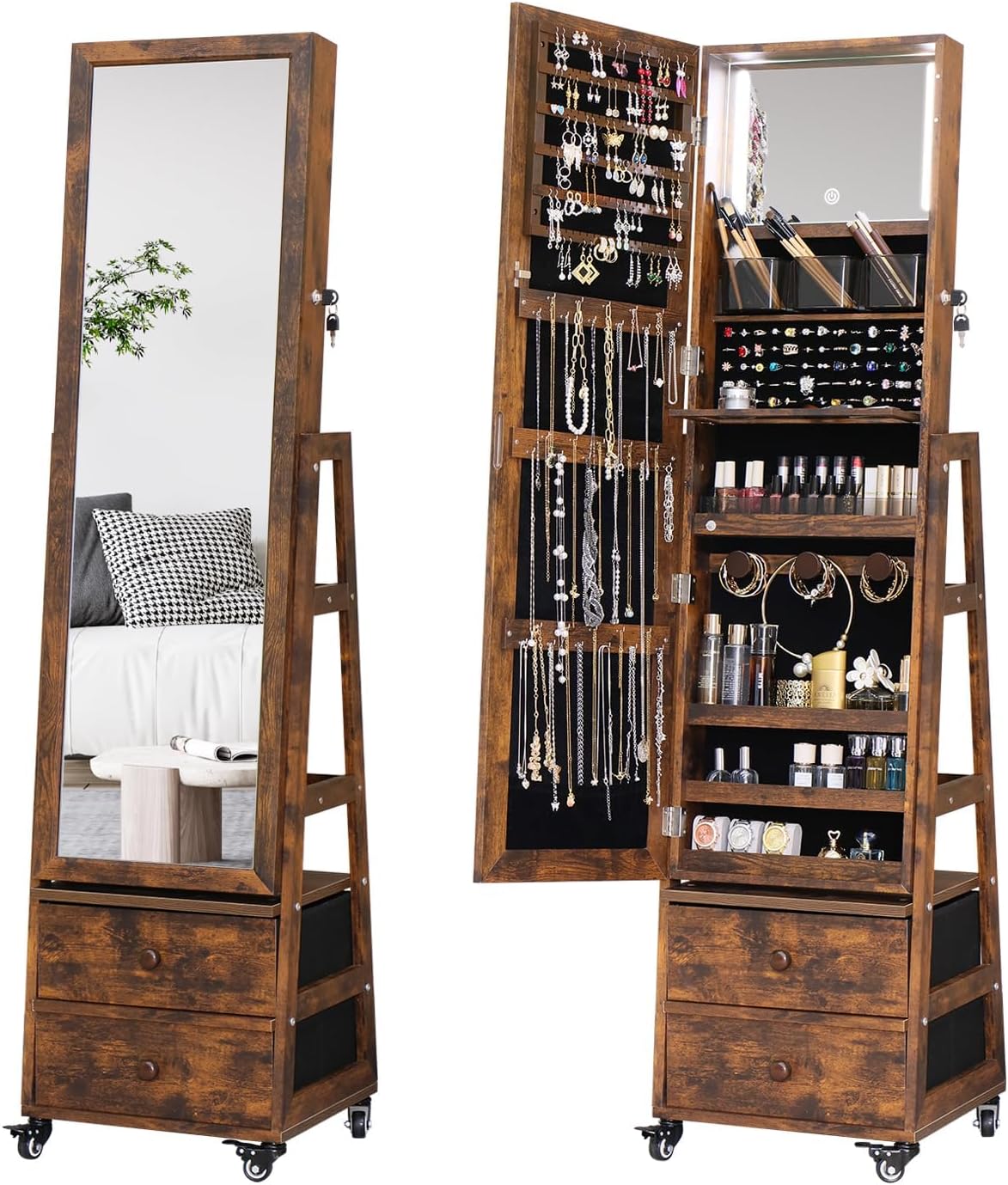 Rotating Jewelry Cabinet Vanit - đánh giá và giá Full Length Mirror Jewelry Armoire