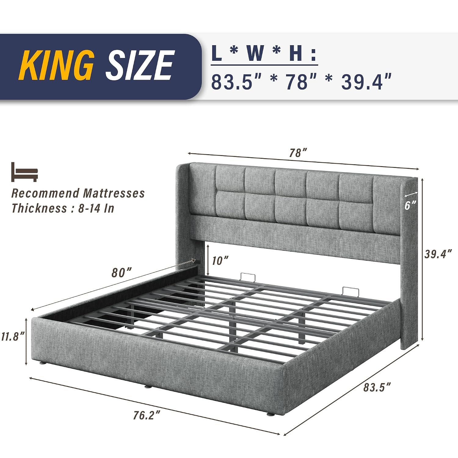 King Bed Frame Hydraulic Gas L - đánh giá và giá Gas Lift Storage Bed Hydraulic