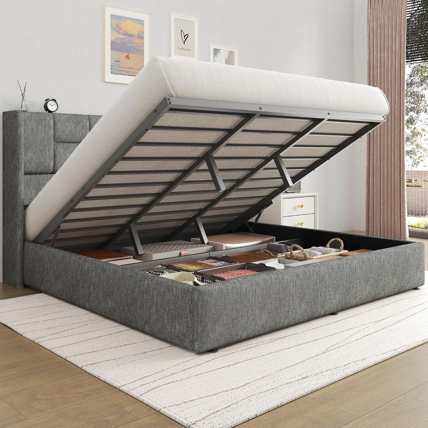 King Bed Frame Hydraulic Gas L - đánh giá và giá Gas Lift Storage Bed Hydraulic