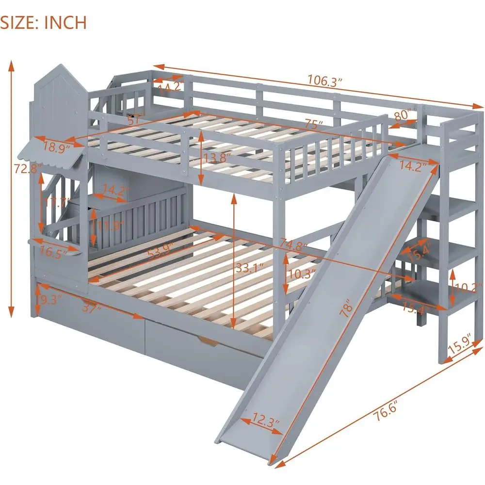 Full-Size Over Full Bunk Bed w - đánh giá và giá Bunk Bed With Stairs And Slide