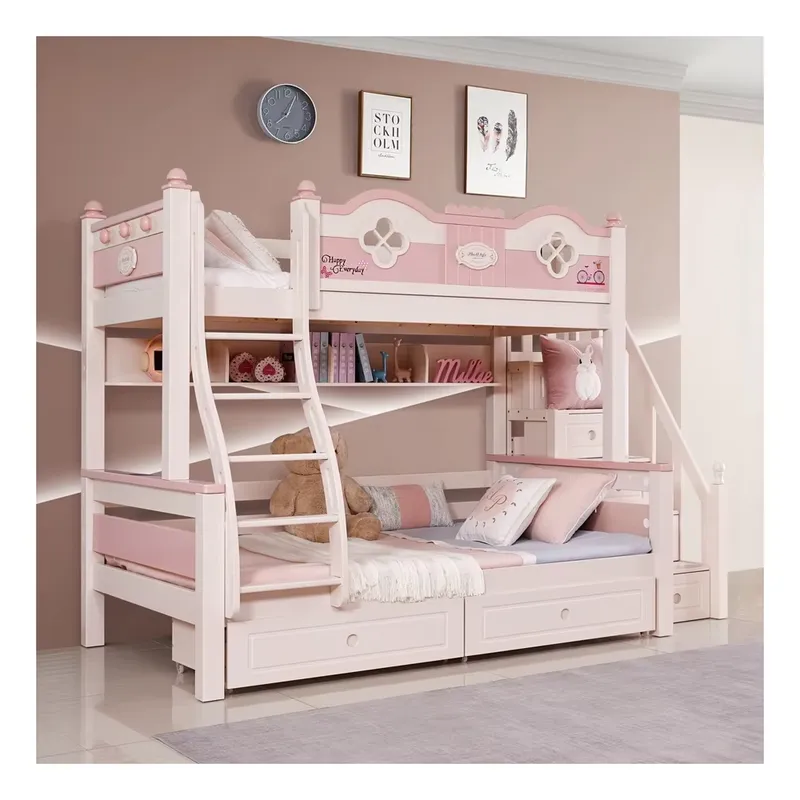Modern Luxury Princess Kids Bu - đánh giá và giá Bunk Bed With Stairs And Slide