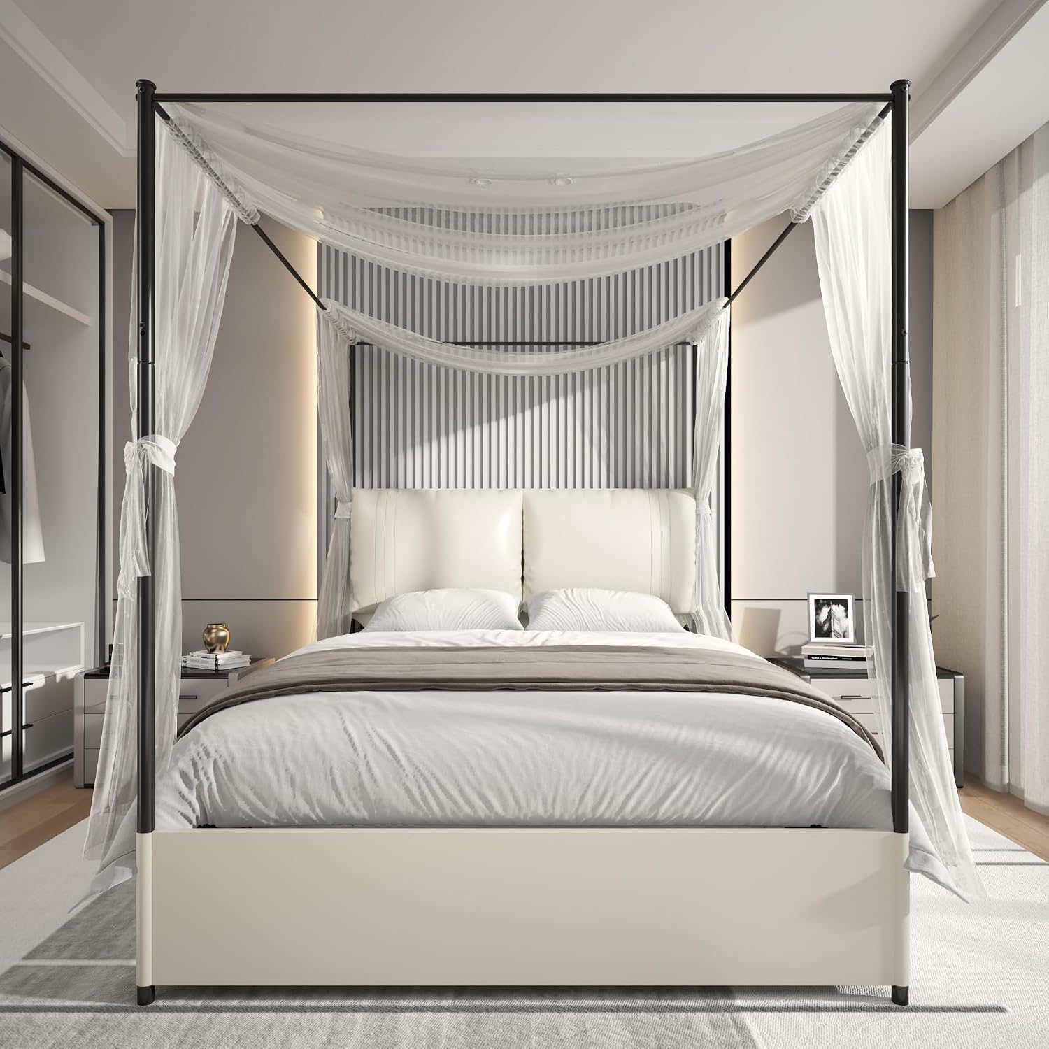 Queen Canopy Bed Frame Upholst - đánh giá và giá Canopy Bed Frame Metal Queen