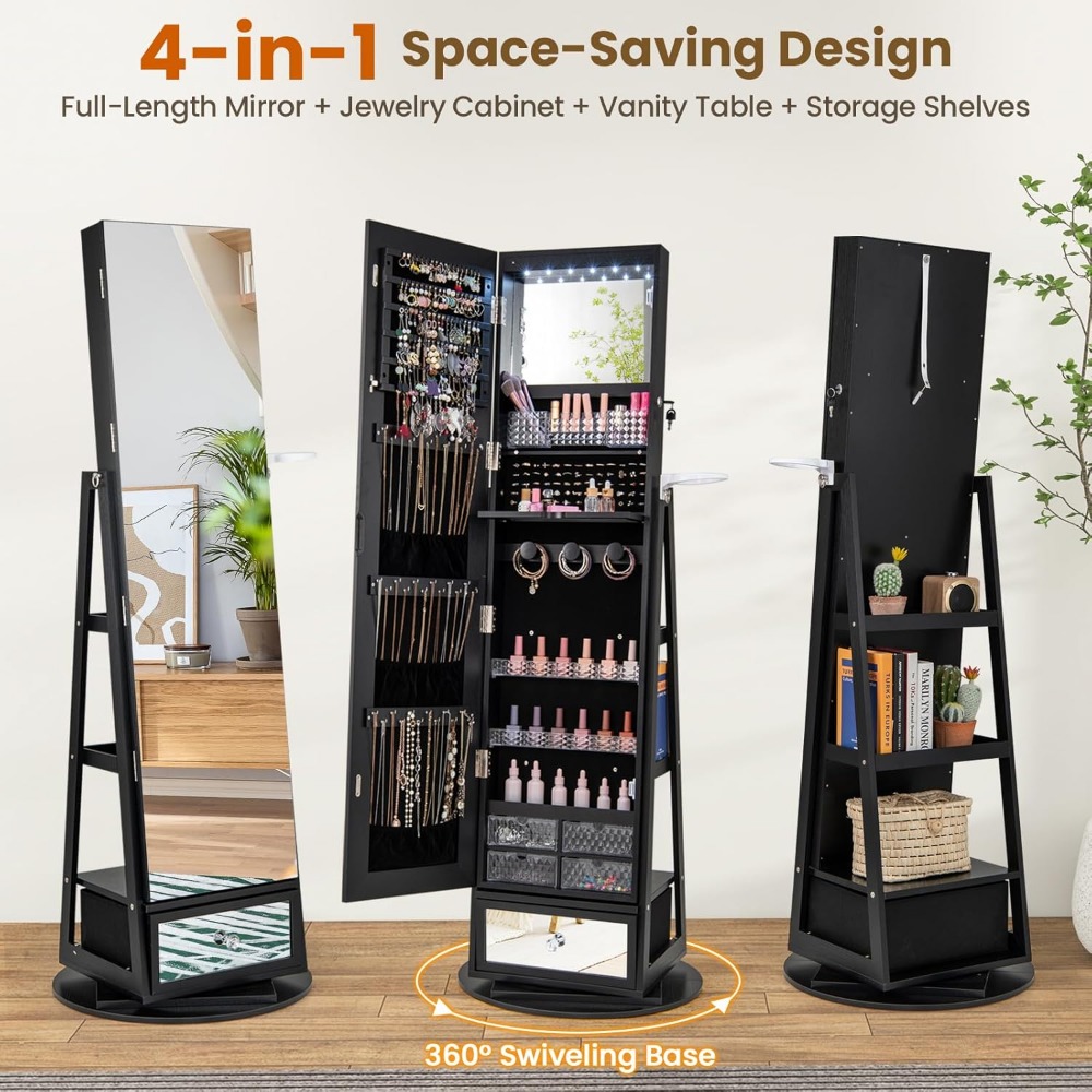 360° Swivel Jewelry Cabinet Ar - đánh giá và giá Full Length Mirror Jewelry Armoire