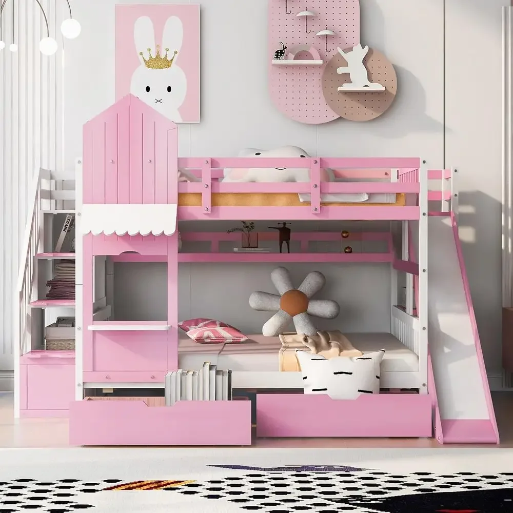 Kids Bunk Bed with Stairs, Sli - đánh giá và giá Bunk Bed With Stairs And Slide