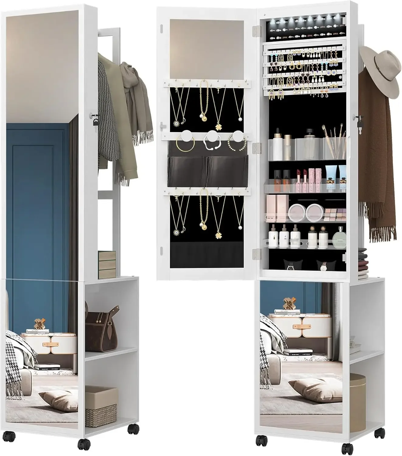8 LEDs Jewelry Cabinet Armoire - đánh giá và giá Full Length Mirror Jewelry Armoire