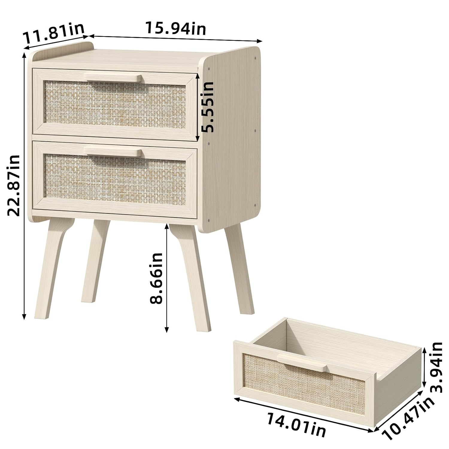 Rattan Nightstand Set of 2, 2  - đánh giá và giá Solid Wood Nightstand 2 Drawers