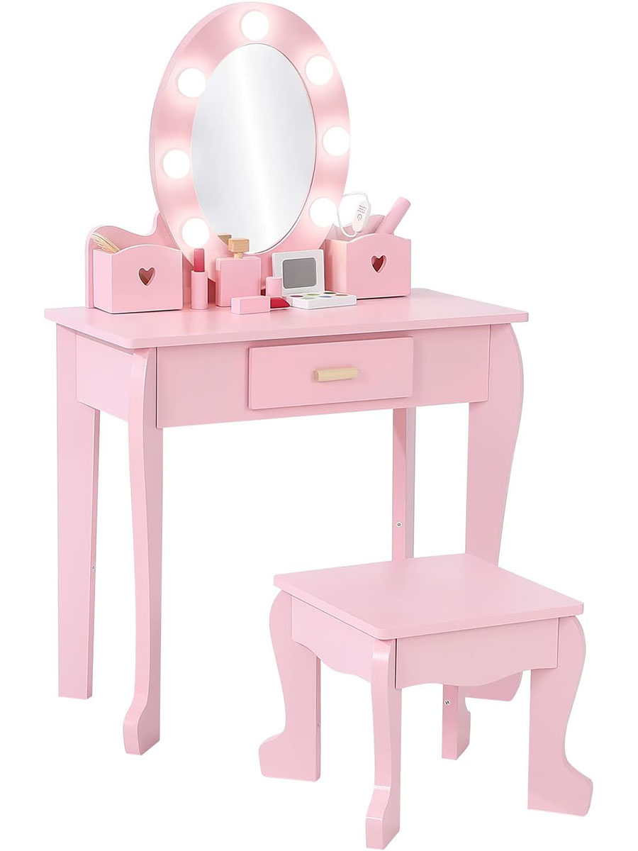 Kids Dressing Table and Stool  - đánh giá và giá Dressing Table Vanity With Lighted Mirror
