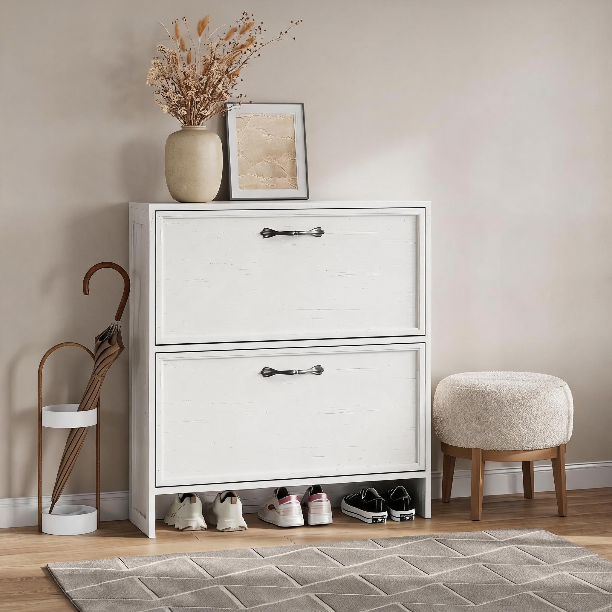 2 Flip Drawer Shoe Cabinet Wit - đánh giá và giá Shoe Rack Cabinet Narrow Entryway