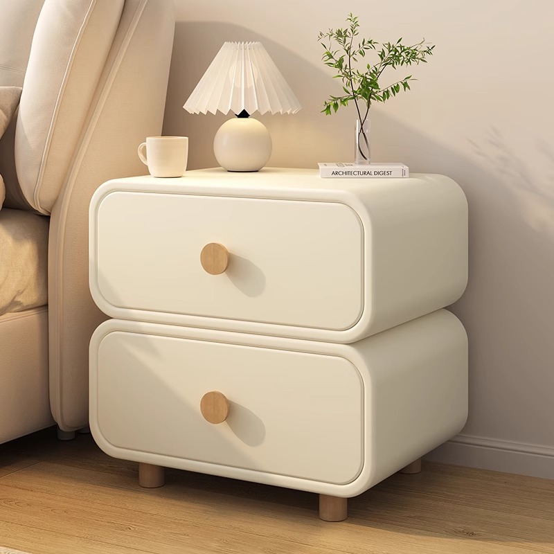 Minimalist Cream Bedside Cabin - đánh giá và giá Solid Wood Nightstand 2 Drawers