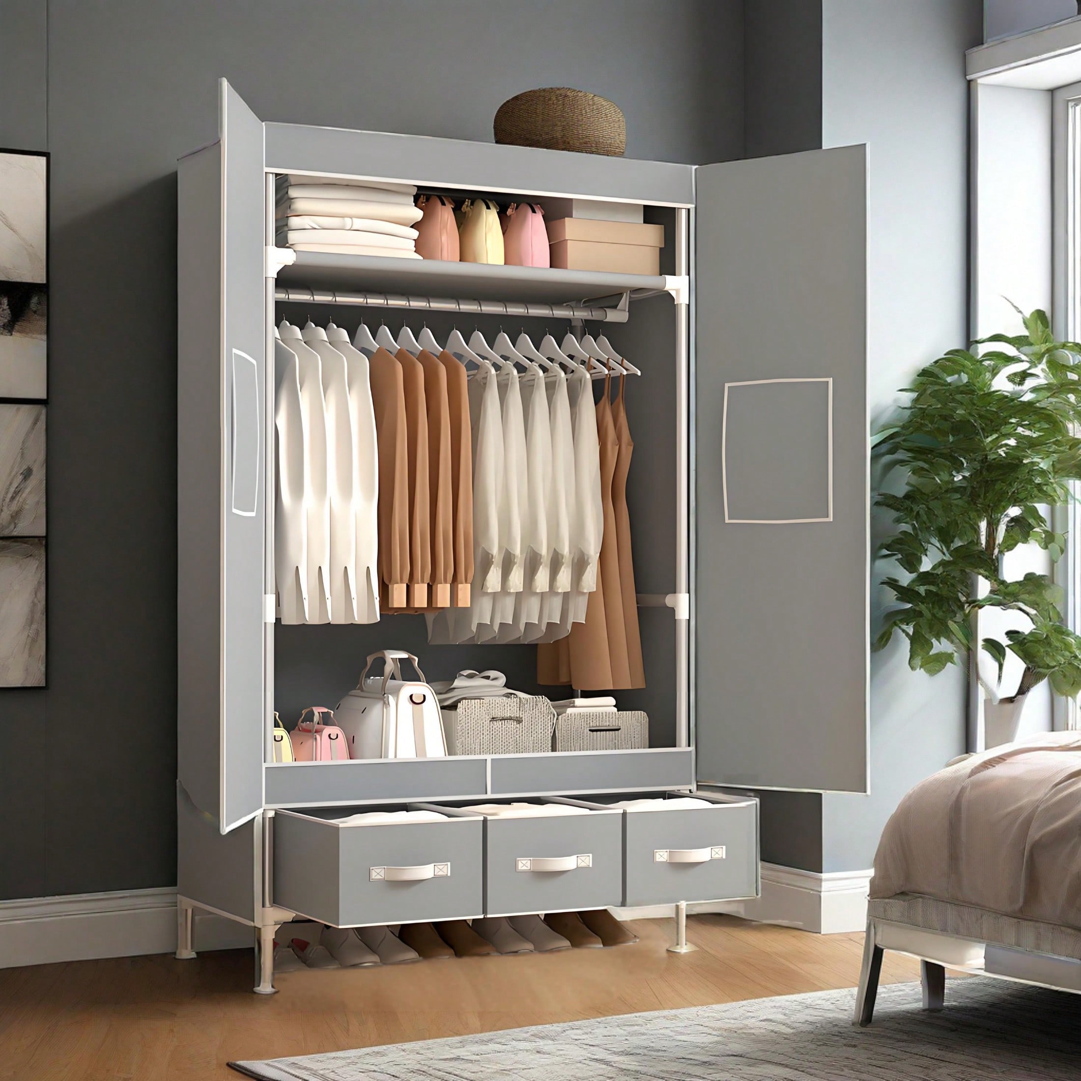 Portable Closet Wardrobe, 57.4 - đánh giá và giá Wardrobe Closet Portable Fabric Cover