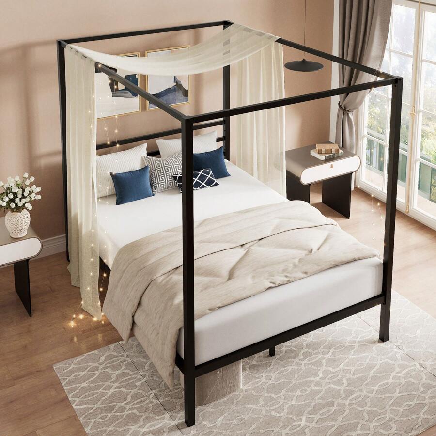 Black Canopy Bed Frame, Full/Q - đánh giá và giá Canopy Bed Frame Metal Queen