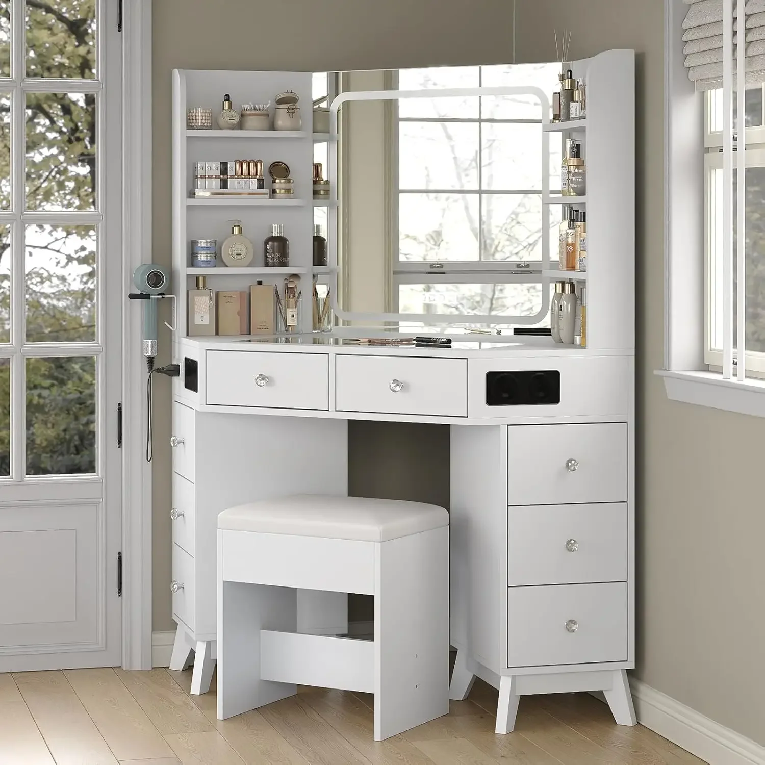Corner Vanity Desk Speaker Dra - đánh giá và giá Dressing Table Vanity With Lighted Mirror