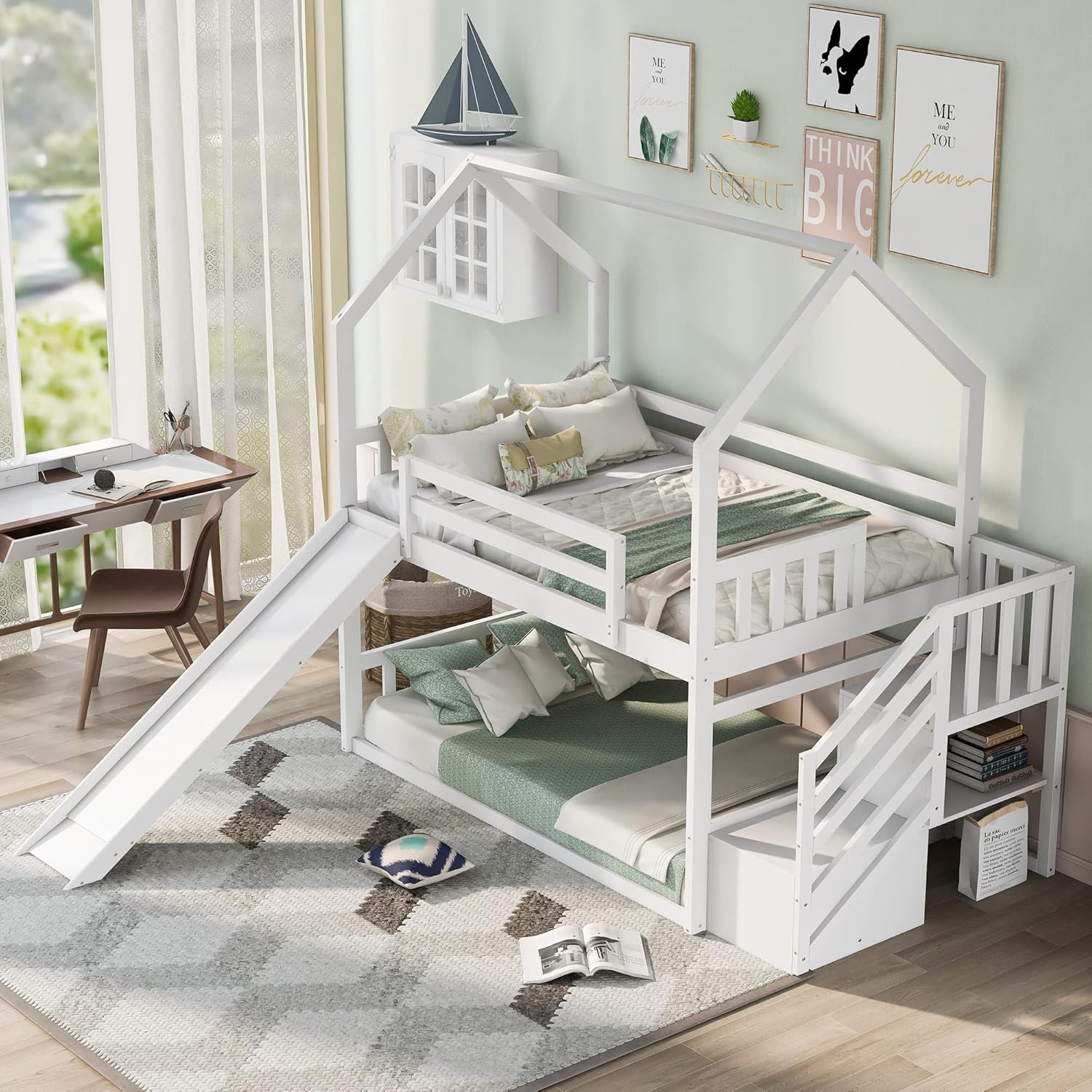 Twin Over Twin Bunk Bed with S - đánh giá và giá Bunk Bed With Stairs And Slide