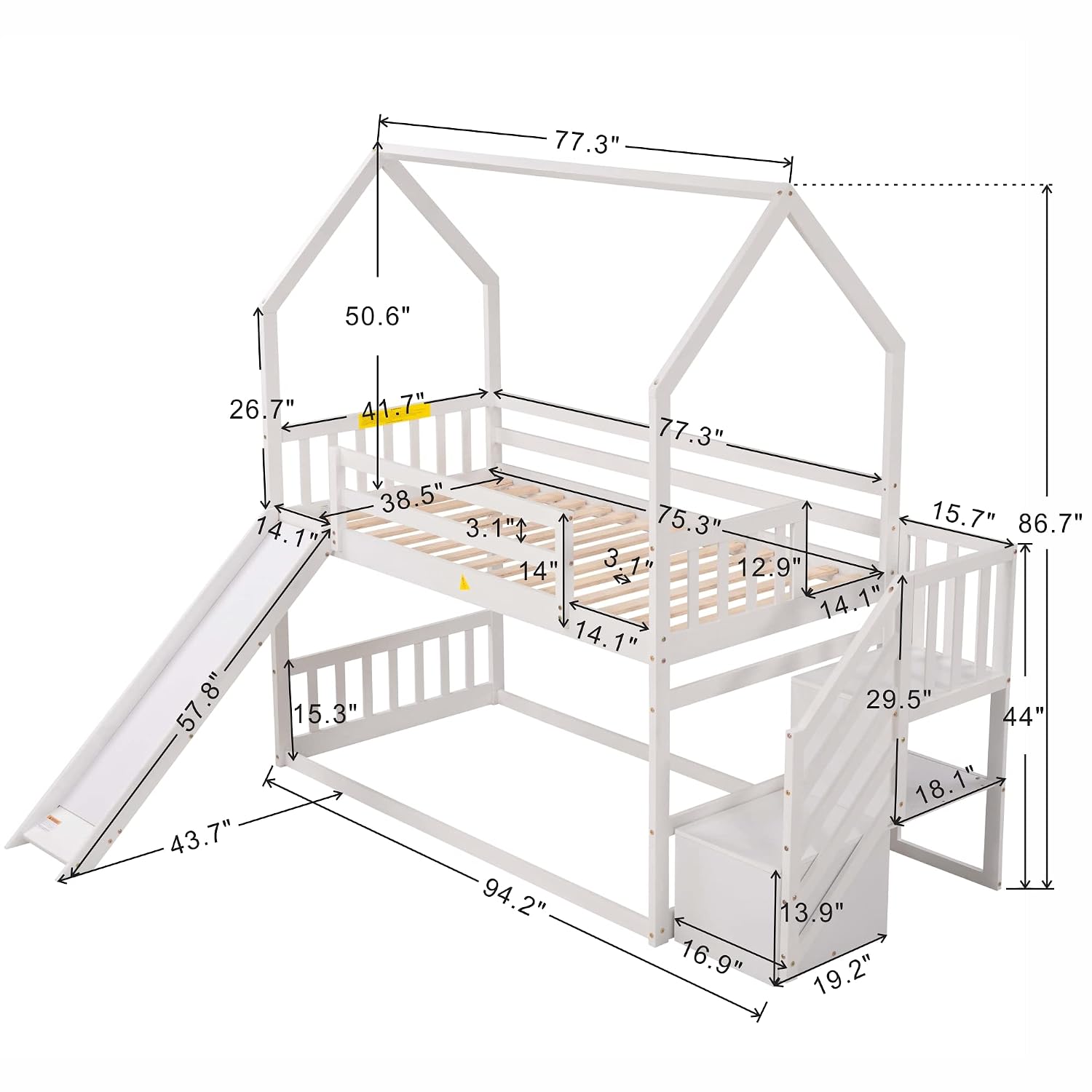 Twin Over Twin Bunk Bed with S - đánh giá và giá Bunk Bed With Stairs And Slide