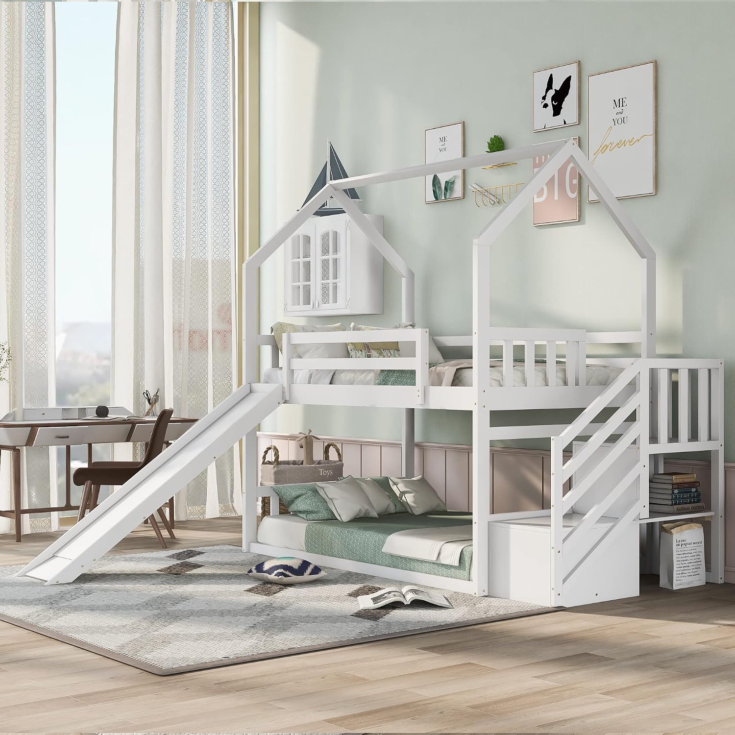 Twin Over Twin Bunk Bed with S - đánh giá và giá Bunk Bed With Stairs And Slide