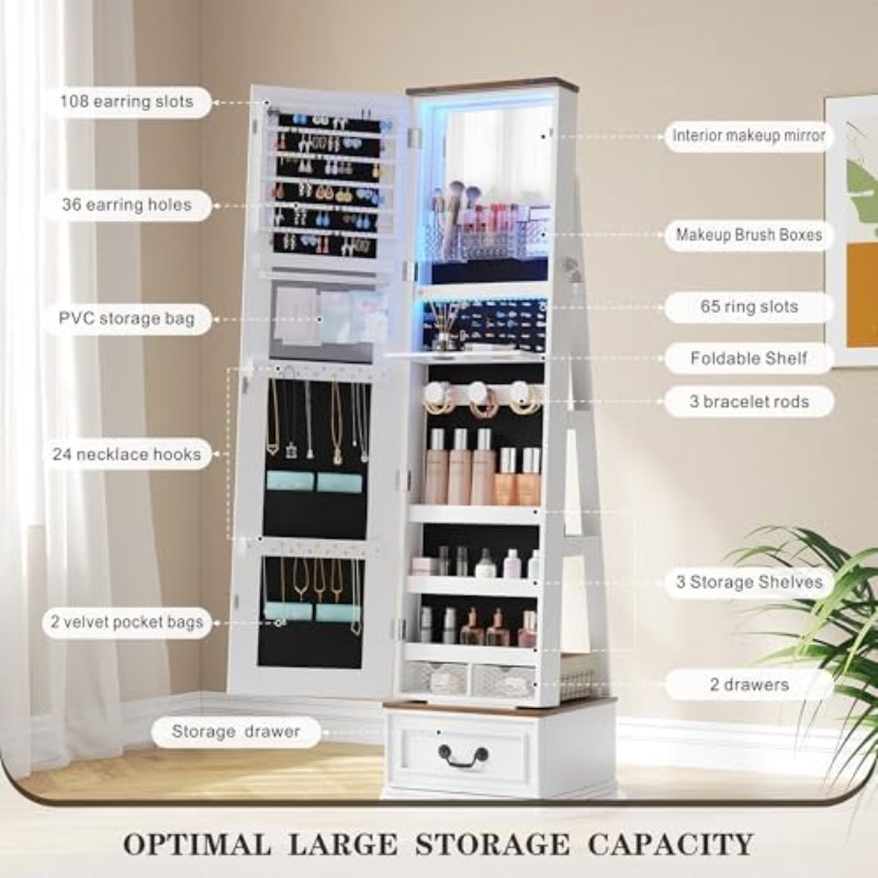 360°Swivel Jewelry Armoire Cab - đánh giá và giá Full Length Mirror Jewelry Armoire