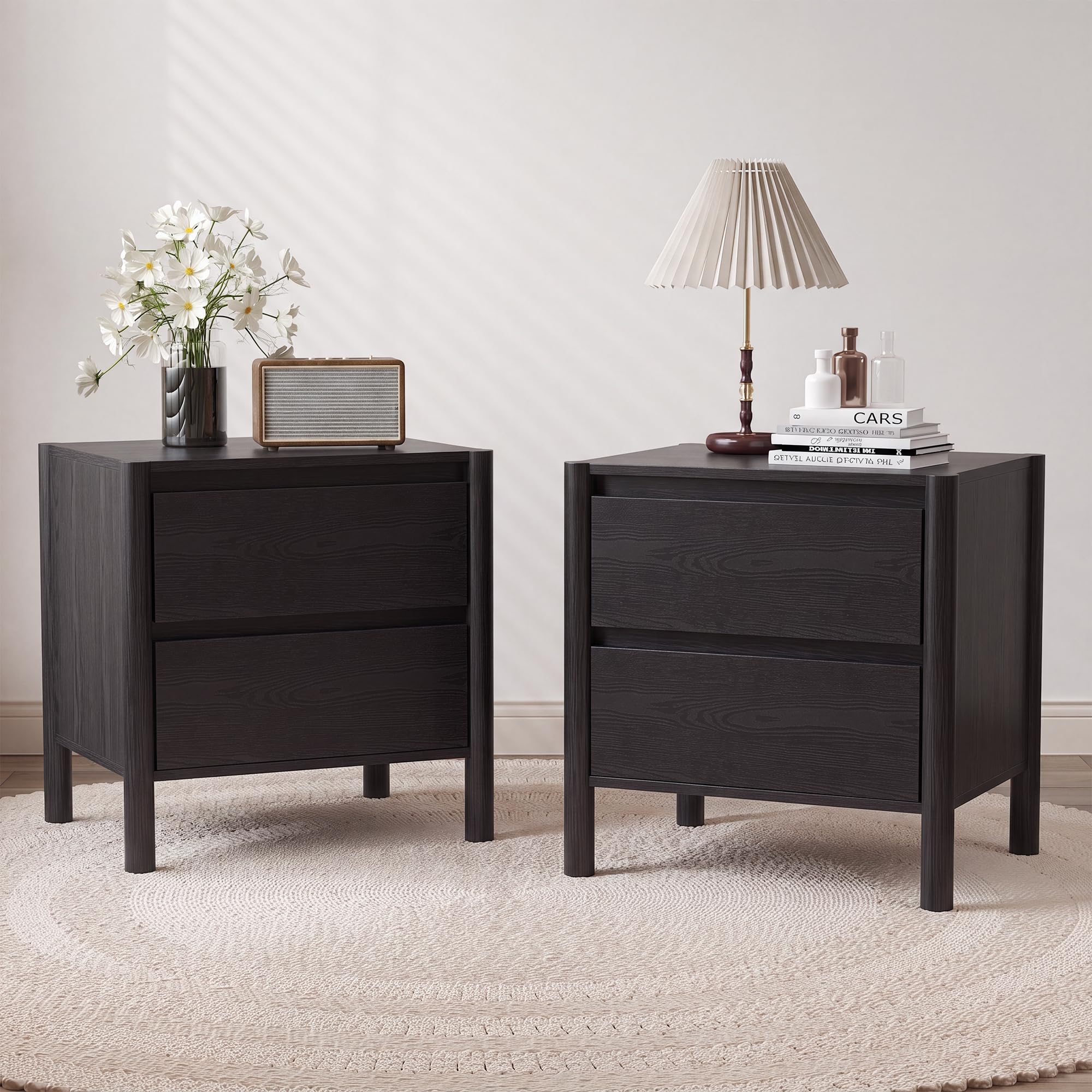 Mid Century Modern Black Night - đánh giá và giá Solid Wood Nightstand 2 Drawers