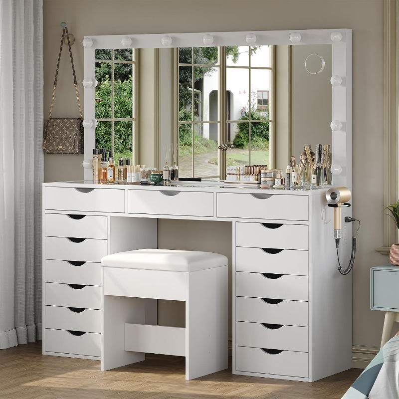 Yanosaku Vanity Desk with Mirr - đánh giá và giá Dressing Table Vanity With Lighted Mirror