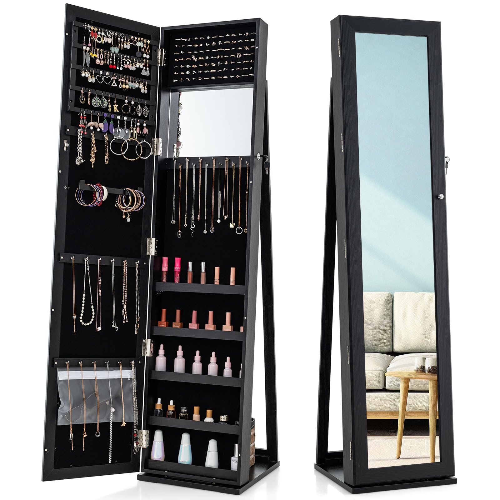 Jewelry Armoire Cabinet with 6 - đánh giá và giá Full Length Mirror Jewelry Armoire