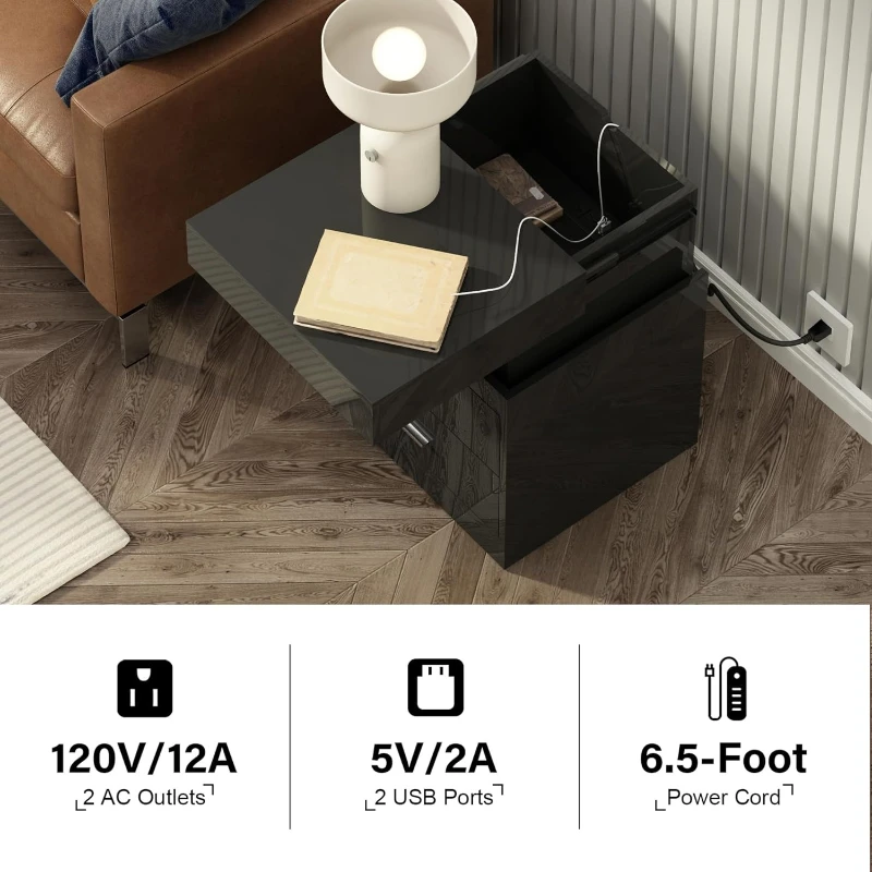 LED Nightstand With Charging S - đánh giá và giá Solid Wood Nightstand 2 Drawers