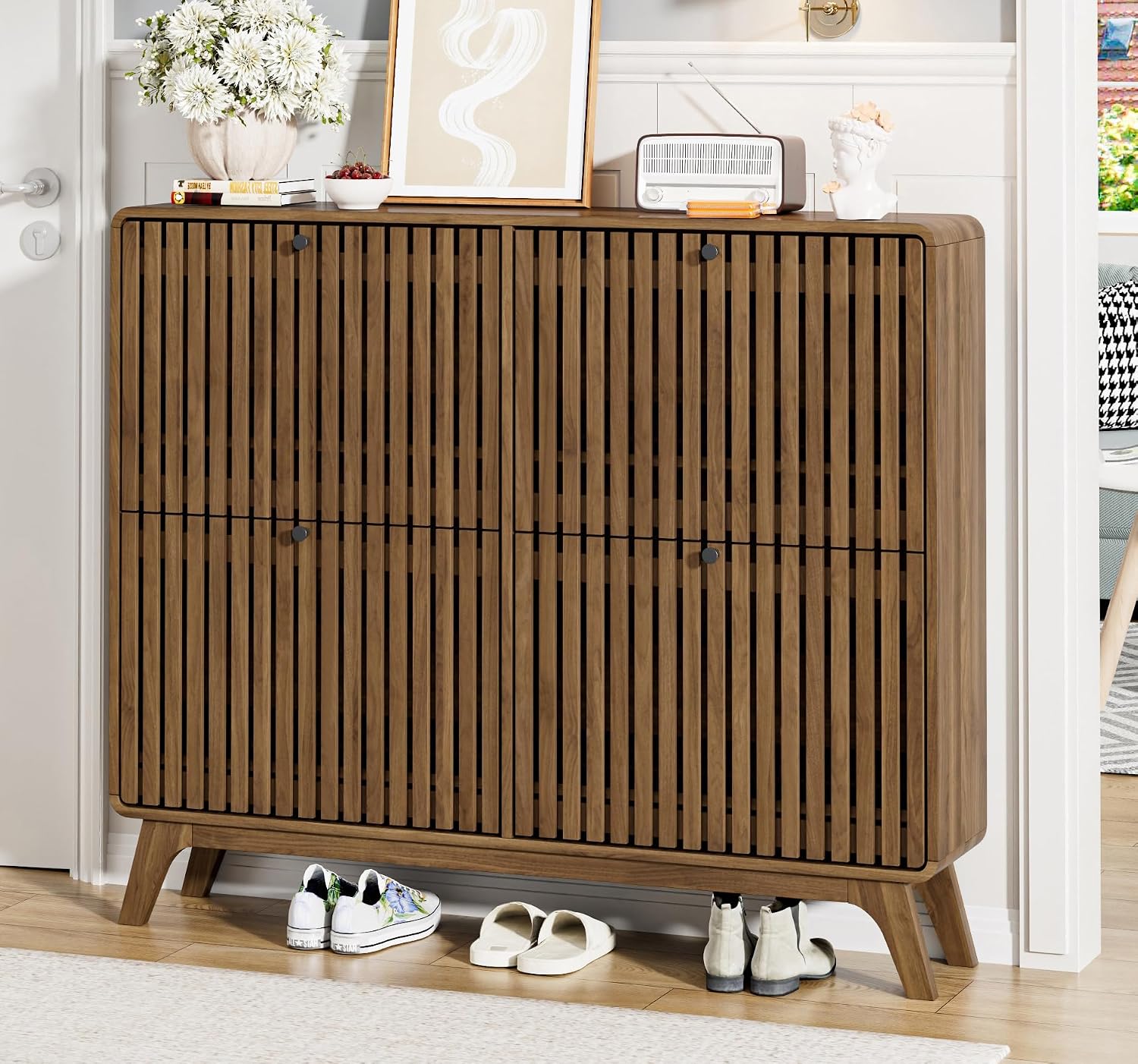 #Large Bamboo Shoe Cabinet wit - đánh giá và giá Shoe Rack Cabinet Narrow Entryway