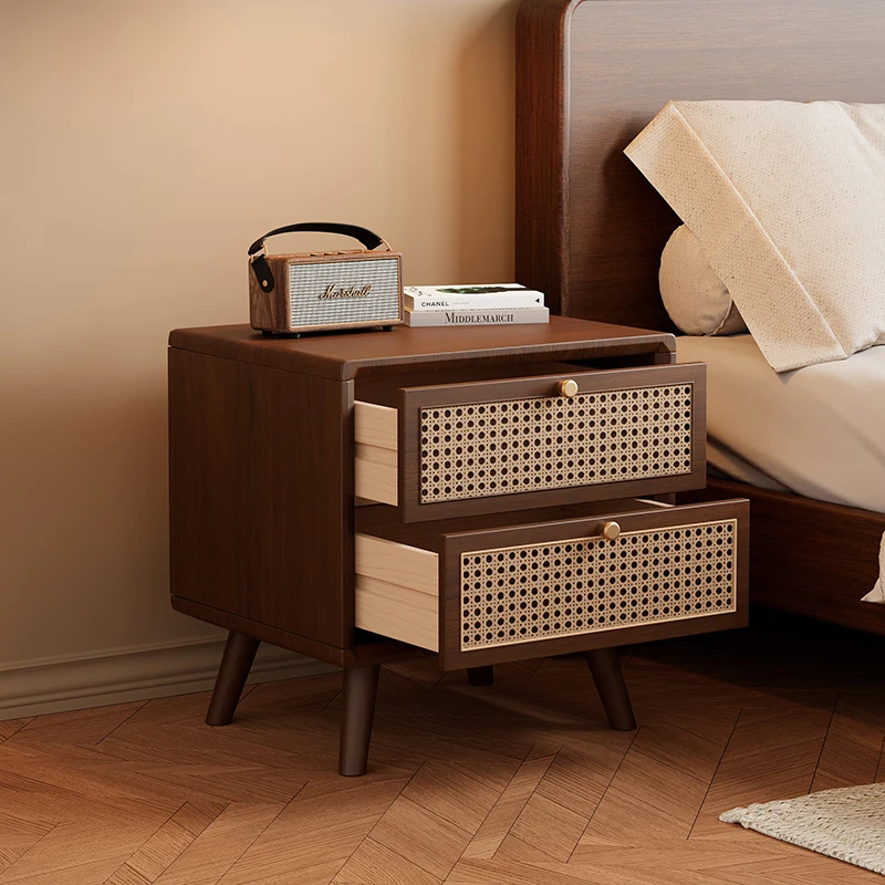 Solid Wood Nightstand with Wov - đánh giá và giá Solid Wood Nightstand 2 Drawers