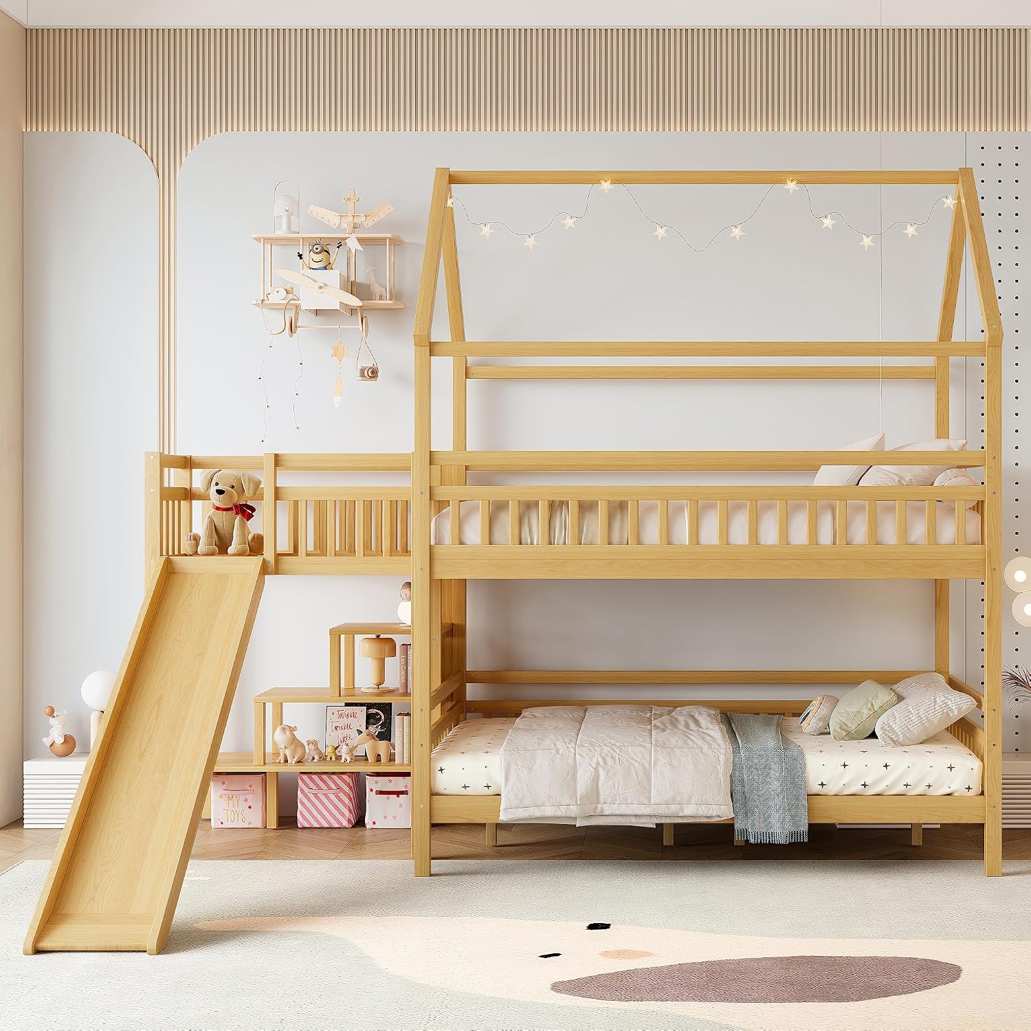 Full over Full Bunk Bed with P - đánh giá và giá Bunk Bed With Stairs And Slide