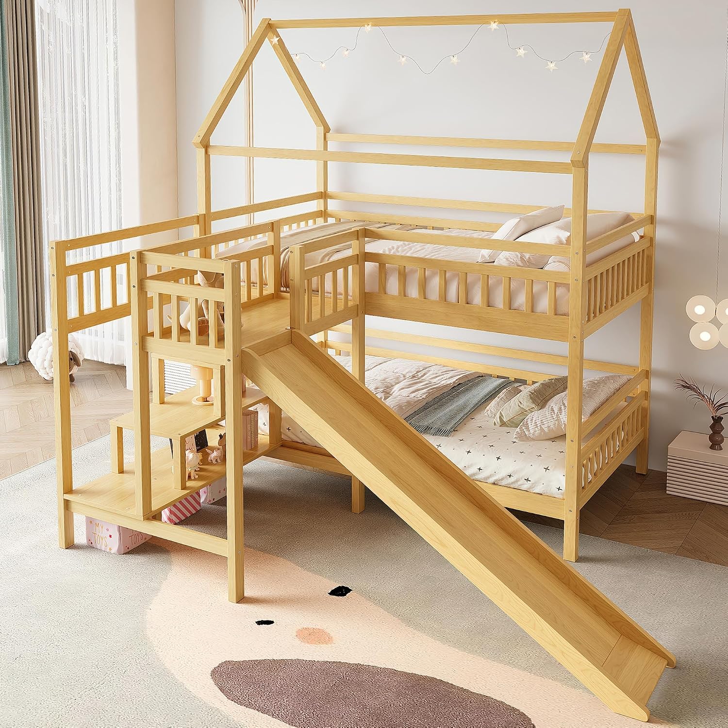 Full over Full Bunk Bed with P - đánh giá và giá Bunk Bed With Stairs And Slide