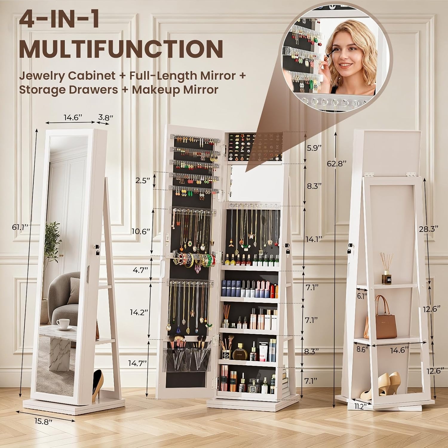 4-In-1 Jewelry Cabinet Jewelry - đánh giá và giá Full Length Mirror Jewelry Armoire